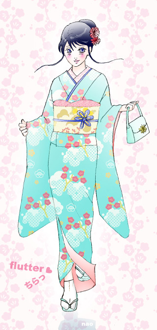 Woman blue kimono flower head - a flower free wallpaper for mobile