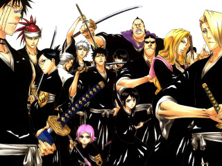 Anime characters swords group action 7 - black outfit free wallpaper