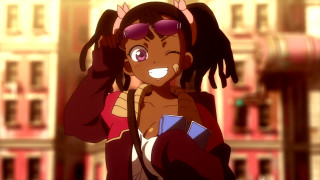 Woman glasses red jacket city - free neon wallpaper for desktop