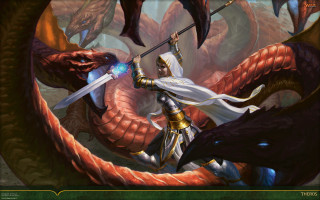 Woman white dress sword dragon 4 - donato giancola free wallpaper