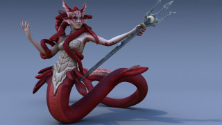 Red white statue woman sword - artstation hq free wallpaper for desktop