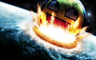 Cartoon face fireball planet sky - explosion free wallpaper