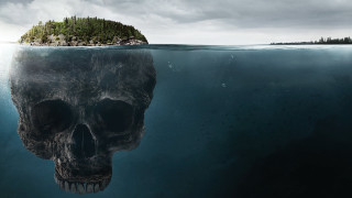 Skull floating water island background - skull free wallpaper