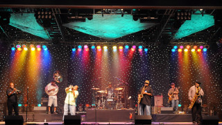 Stage performance band lighting group - funk art free wallpaper