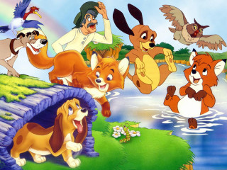 Cartoon dogs lush green field - don bluth free wallpaper for desktop