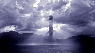 Tall tower lake cloudy sky - matte painting concept art free wallpaper