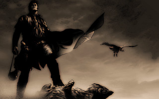 Man rock sword bird flying - ben templesmith free wallpaper