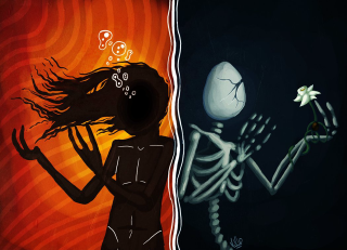 Skeleton holding flower skull hand - its hand free wallpaper