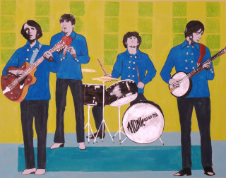 Folk art band stage yellow - painting free wallpaper