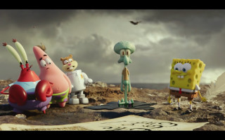 Cartoon characters rocky hill spongebob - a surrealist sculpture free wallpaper