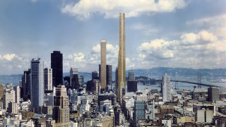 City tall buildings bridge blue - chesley bonestell free wallpaper