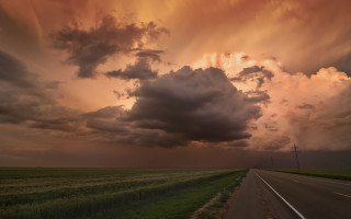 Road field grass clouds telephone - stormy weather free wallpaper