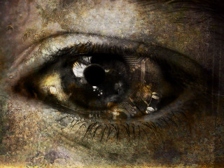 Eye cyberpunk iris black pattern - a close up of a persons eye free wallpaper