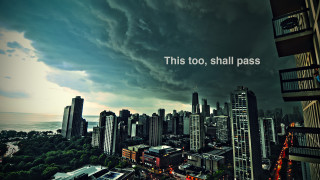 City skyline dark sky message - temporary art free wallpaper for desktop