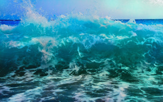 Large wave breaking ocean shore 3 - a boat in the distance free wallpaper