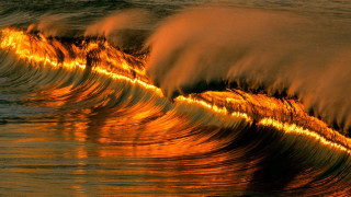 Breaking wave sunset horizon ocean - caustic free wallpaper