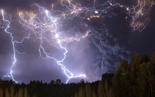 Storm lightning matte painting trees - thunderstorm free wallpaper