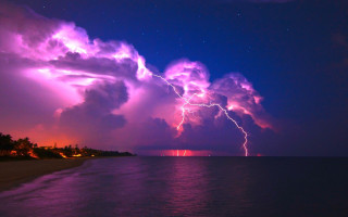 Lightning storm purple sky ocean - david lachapelle free wallpaper