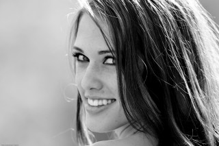 Woman long hair smiling camera 12 - american barbizon school free wallpaper