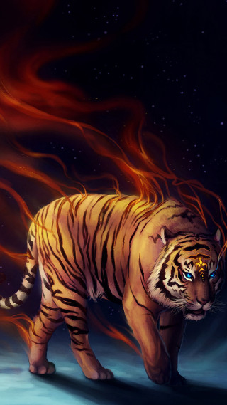 Tiger fire pattern snow sky - a tiger free wallpaper for mobile
