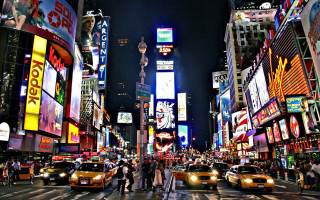 Neon city street night crowd - a busy city street free wallpaper