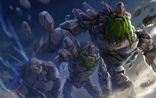 Cartoon green creature sky rocks - league of legends concept art free wallpaper for desktop