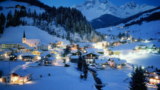 Mountain town snow night lights - the mountain free wallpaper