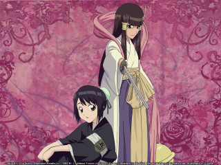 Anime two girls floral background - swirl free wallpaper