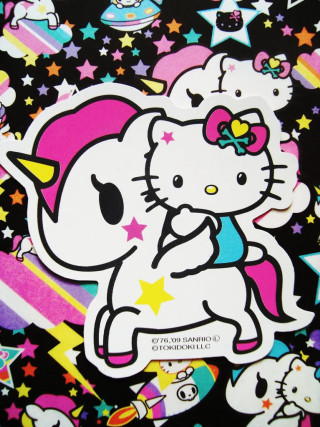 Hello kitty sticker black background - back free wallpaper for mobile