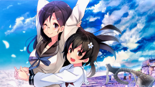 Anime girls hugging blue sky 2 - the back free wallpaper for desktop