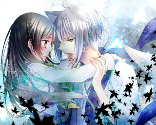 Anime couple hugging stars blue 2 - a storybook illustration free wallpaper