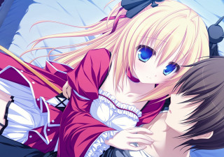 Anime couple bed together laying - a bed together free wallpaper