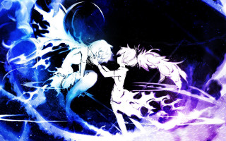Anime couple blue purple background - a couple of anime characters free wallpaper