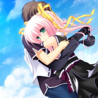 Anime characters hugging in air - neoromanticism free wallpaper for tablet