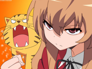 Girl cat shoulder mouth open - angry free wallpaper