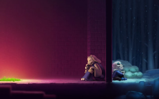 Cartoon character sitting floor brick - a floor next free wallpaper