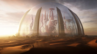 Futuristic city dome desert sky - a futuristic city free wallpaper