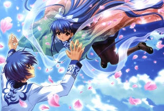 Anime characters flying petals blue - petal free wallpaper