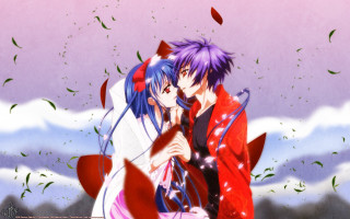 Anime couple kissing purple sky - a purple sky free wallpaper for desktop