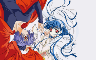Anime blue hair red eyes 2 - a blue tail free wallpaper