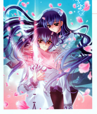 Anime girls blue hair sword - long hair free wallpaper for tablet