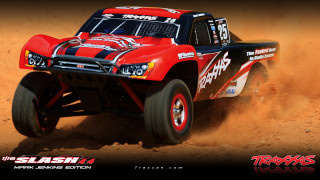 Red truck driving dirt desert - a red truck free wallpaper for desktop