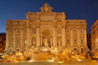 Large building fountain nighttime lights - the side of the building free wallpaper