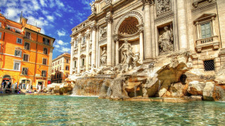 Large building fountain people sunny - a fountain in front free wallpaper