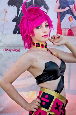 Pink hair woman hand on - a black top free wallpaper for mobile