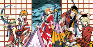 Anime characters group wall birds - above them free wallpaper