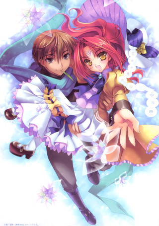 Anime characters hugging stars blue - free fantasy wallpaper