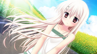 Girl long hair walking road - anime girl free wallpaper
