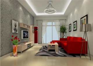 Living room red couch television - flower free wallpaper