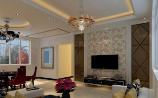 Living room large tv chandelier - art deco free wallpaper